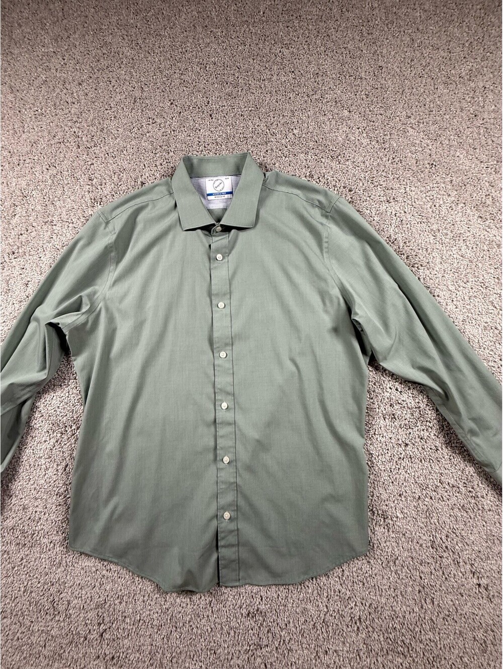 Bespoke Classic Fit Green Dress Shirt, Collared, Size L 16.5, 34/35